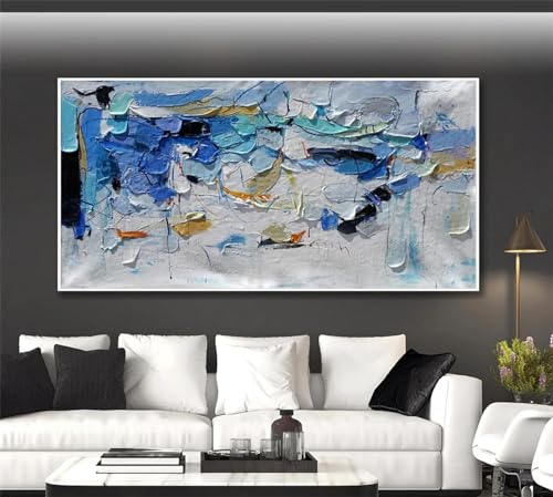 Peinture murale sur toile bleu et blanc moderne grande affiche d'art 80 x 160 cm