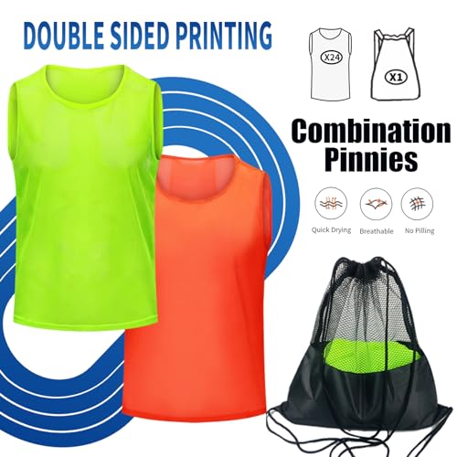 Image of 12 /24 /48Pcs Soccer Pinnies Youth, Scrimmage Team Practice Vests | Mesh Printed and Unprinted Numbers Team Pennies for Basketball Soccer Football Bibs Adults Kids