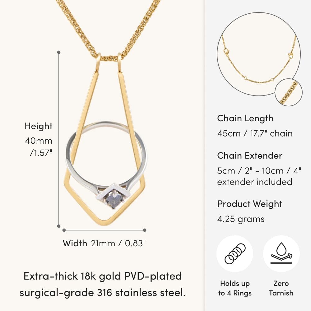 Pixie Wing Nordika Ring Keeper Necklace, 18k Gold-Plated Engagement Ring Holder (17.7" chain with 4'' extender)