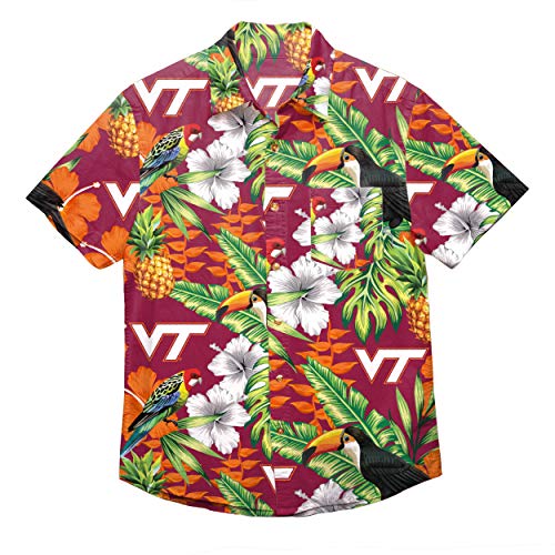 FOCO NCAA Virginia Tech Hokies Floral Button Up Shirt, Team Color, XL