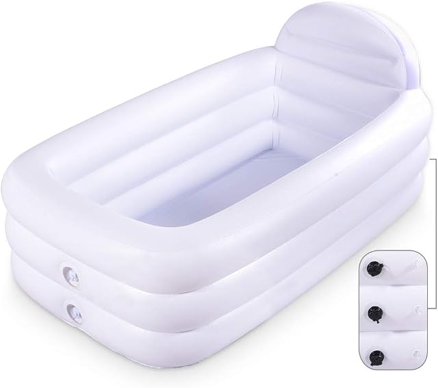 Inflatable Portable Bathtub, White Durable Soaking Bath Tub with Large Backrest, standing Inflatable Pool Bathroom Home Spa