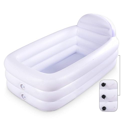 HIWENA Inflatable Portable Bathtub, White Durable Soaking Bath Tub with