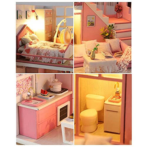 Mini-3D-Holzhaus-Zimmer, Basteln Mit Möbel-Led-Leuchten, 3D-Holz-Puppenhaus-Miniatur-DIY-Puppenhaus-Kit, Zum Geburtstag… – Bild 6