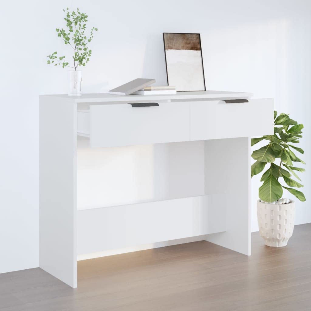 Tavolo consolle bianco, 90 x 36 x 75 cm, tavolo da corridoio con 2 cassetti | Tavolino sottile in legno per corridoio e soggiorno, offre uno spazio stabile con due cassetti.