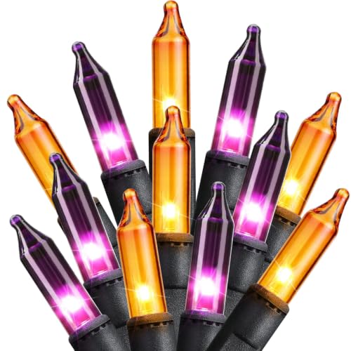 Image of Minetom Halloween String Lights Orange & Purple 100 Count 20 Feet Incandescent Bulb Mini Lights for Indoor Outdoor Garland Party Festival Haunted House Decoration