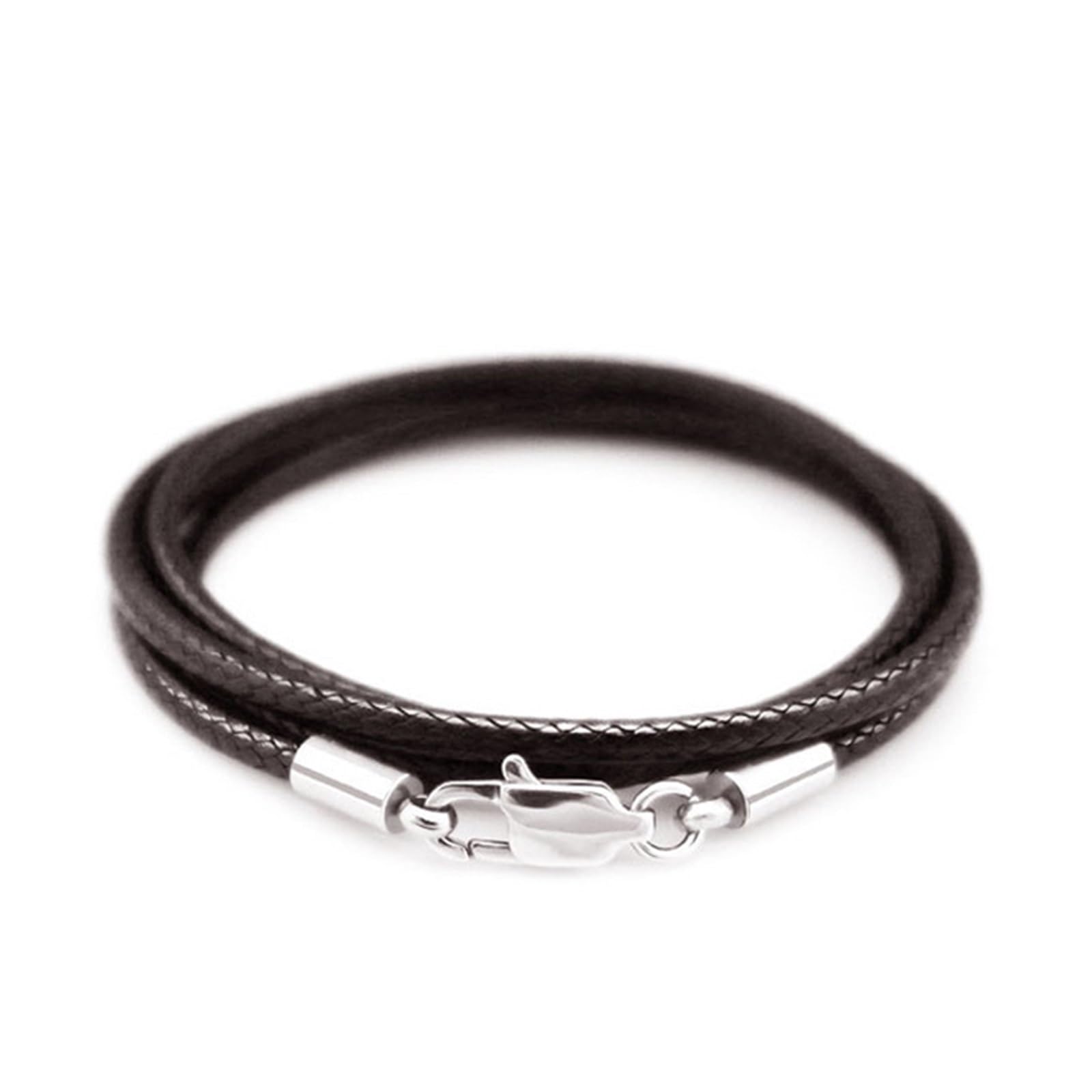 3pcs 40-80cm 1-3mm Leather Waxed Cord Necklace Rope Stainless Steel Lobster Clasp Connector Chain Men Women DIY Jewelry(Brown 3mm,40cm)