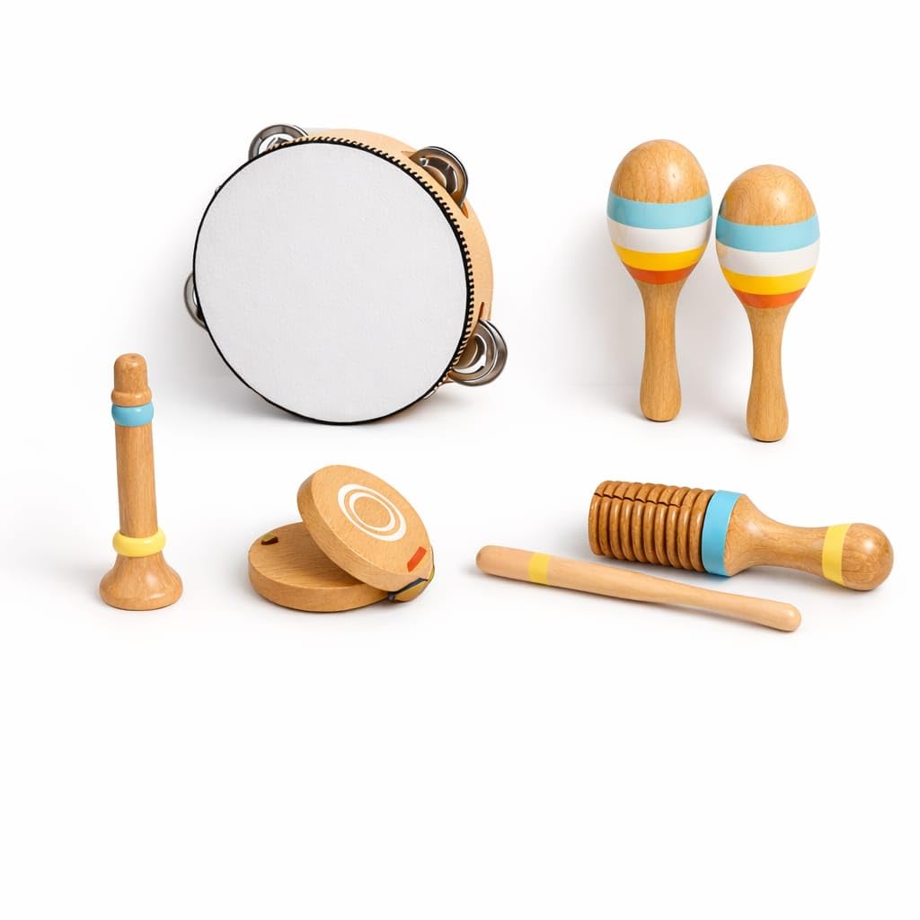 Kids Wooden Musical Instruments Toy Set with Tambourine | Maracas Included, Encourages Creativity, Easy to Handle, Colourful Design, For Kids-image-24