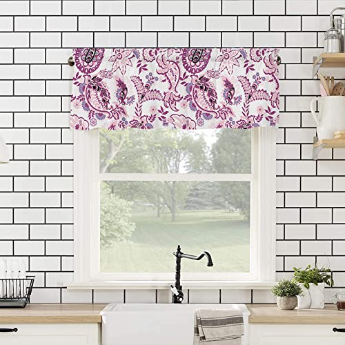 Carosoffe Purple Paisley Window Curtain Valance 54X18 1 Panel, Boho Ethnic Flower Pattern Home Decor Rod Pocket Curtain Short Tier Curtains Drapes For Bathroom/Kitchen #TOP3