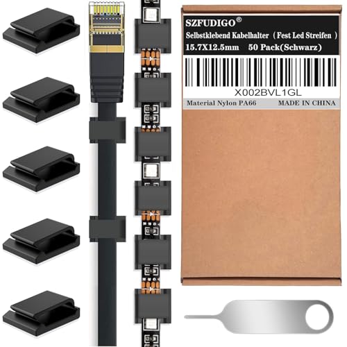 SZFUDIGO selbstklebend led Streifen kabelhalter 50 Pack Schwarz。Für LED-Streifen mit Einer Breite von 10 mm