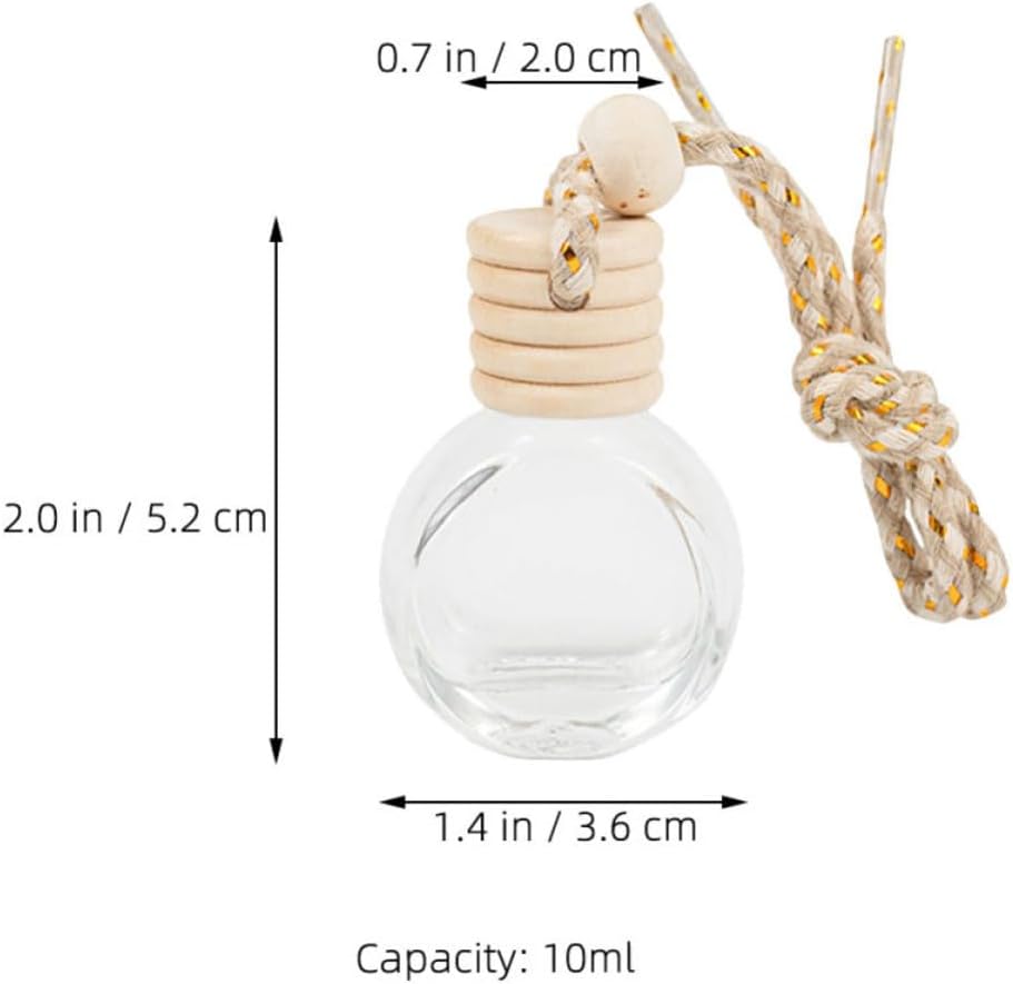 10pcs 10ml Hanging Car Diffuser Bottles Empty Glass Aromatherapy Oil Perfume Pendant with Gold Cord for Vehicle Interior Air Freshener Decor