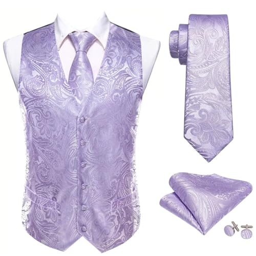 Men's 4Pcs Waistcoat Tie Pocket Square Cufflinks Set Sleeveless Suit Vest for Wedding Business