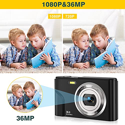 Digitalkamera 1080P FHD, Fotoapparat für Studenten/Kinder/Amateure/Anfänger,Fotokamera 36MP 2,4" LCD mit 16X Digitalzoom,Akkuladegerät und Wiederaufladbare Batterien – Bild 3