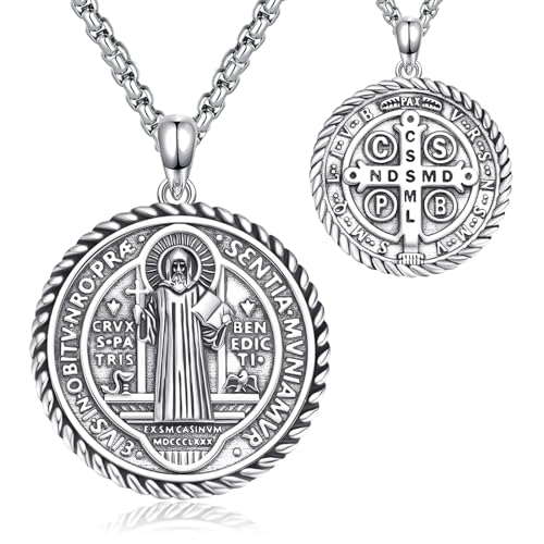 925 Sterling Silver St Michael/St Christopher/St Benedict/Virgin Mary Miraculous Medal Necklace for men Women Archangel Protection Amulet Pendant Catholic Medallions Jewelry with Gift Box