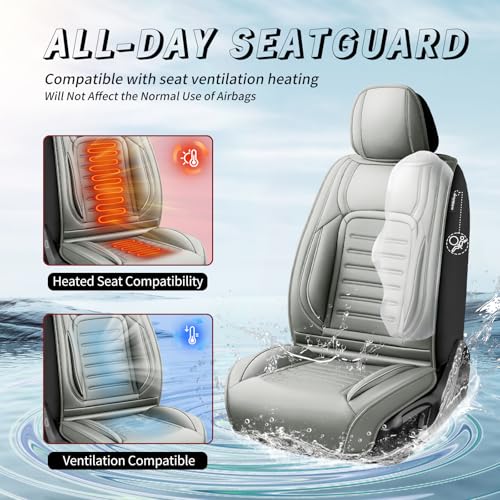 Image of Fit Equinox Premium Leather Car Seat Covers Compatible with Chevy Equinox 2011-2026, Breathable, Wear Resistant, Airbag Compatible, All-Weather Protection & Full Coverage, Full Set Gray