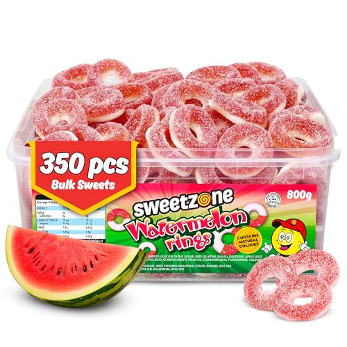 Sweetzone Watermelon Rings 800 g, 100 Pcs Sweet Box, Watermelon Rings, Fizzy Gummy, Jelly Sweets, Gummies Candy, Fizzy Sweet, Tubs of Candy for Retro Sweets for Your Cravings