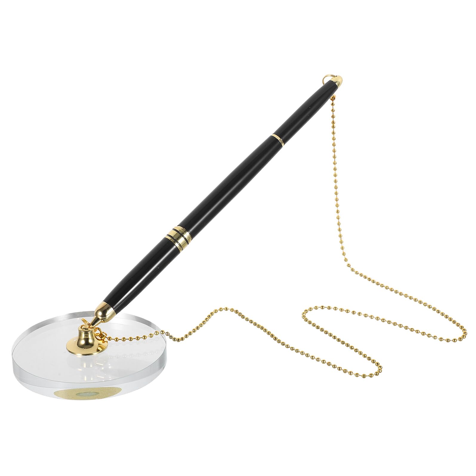 4 Stück 4 Stück Kristall Kugelschreiber mit Kette und Ständer Stabiler Tischstift für Büro Empfang Schwarz Goldener Professioneller Unterschriftsstift