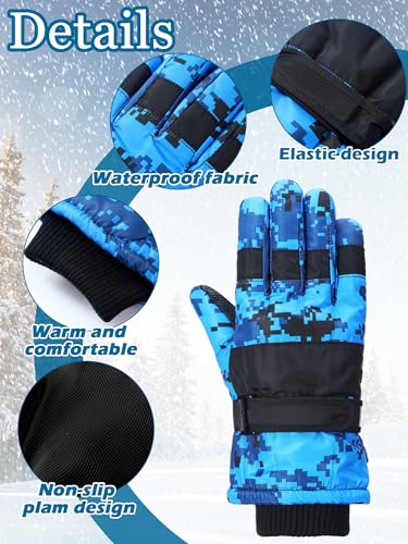 Image of SATINIOR 2 Pairs Kids Waterproof Winter Snow Gloves Ski Gloves for Boy Girl Outdoor Warm Thickening Snowboard