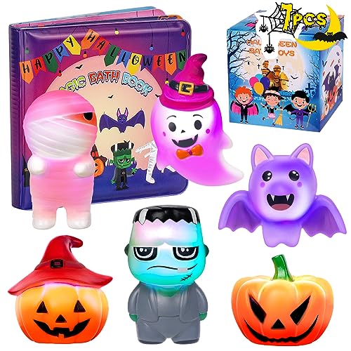 Image of Halloween Light Up Bath Toys for Toddlers Kids, No Hole Bath Toys with Halloween Bath Book, LED Light Bath Time Water Toys for Bath Tubs Bathroom, Halloween Toys & Gift for Toddlers Kids Baby Shower