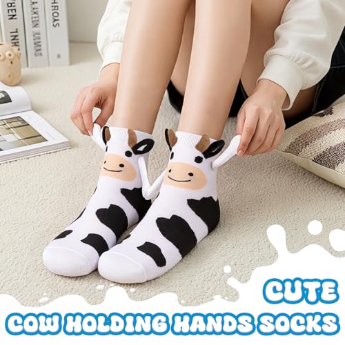 Image of Magnetic Holding Hands Socks -Funny Cow Animal Socks That Hold Hands Friends Gifts for Women Teen Girls Kids Birthday