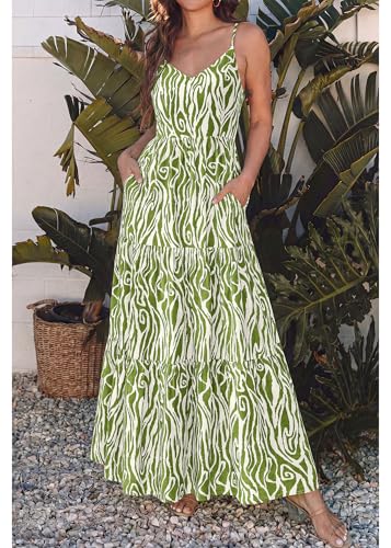 Image of KIRUNDO Sundresses for Women 2026 Spring Summer | Boho Floral Print Hawaiian Style, Sleeveless Spaghetti Strap, With Pockets, Beach Vacation Cruise Flowy Maxi Dress