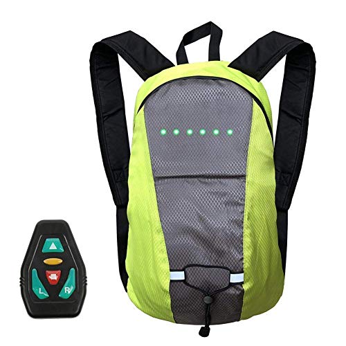 HTYG Fahrrad Rucksack mit LED Blinker Sicherheits--Drahtlose Fernbedienung USB Wiederaufladbarer--Einstellbare Richtungen--Outdoor Sports Daypack Für Nacht Radfahren Sicherheit (Gelb) Cover