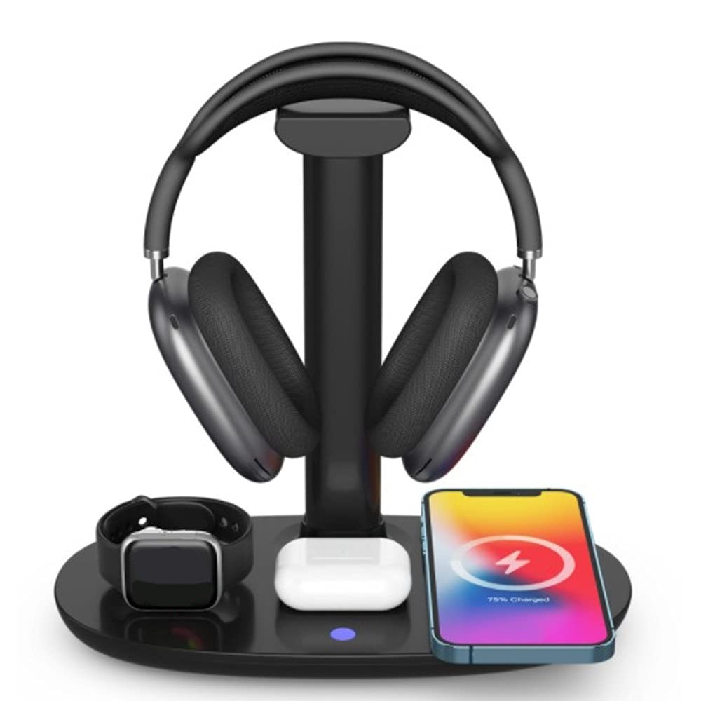 Vklopdsh pour /12 Pro Chargeur 4 en 1 Support de Casque à de Charge pour Watch/ (Noir)