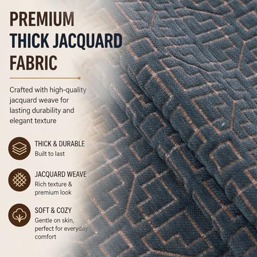 Image of HOKIPO 'Imperial Tassel Series' Thick & Soft Chenille Jacquard Sofa Cover 1 Seater Set for Seat, Back & Arms with Tassels, Slate Grey (IN-1009 + IN-1012-I5*2)