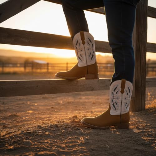 Image of SUREWAY Cowboy Boots For Men - Mens Square Toe Western Boot,Oil /Slip Resistant,Durable Fashionable Classic Pull on 10 Inch Boots Mid Calf Wellington Boots