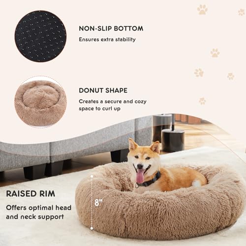 Image of NEWBULIG Round Donut Dog Bed, Large Sized Beds for Indoor Cats and Dogs, Machine Washable Pet Sofa with Anti-Slip, Super Soft Durable Fabric, 30.7x30.7 Inch, Brown