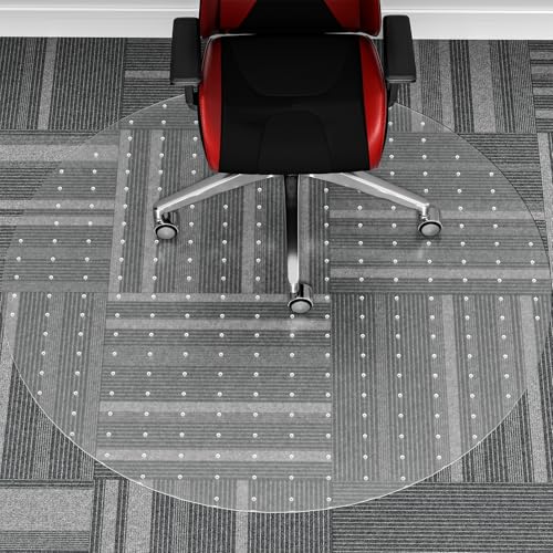 WASJOYE Office Chair Mat for Carpet, Round Clear Home Chair Mat Carpet Protector with Non-Slip Studded for Computer Office Desk Rolling Chair 36'