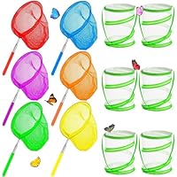 12PCS Telescopic Butterfly Fishing Nets for Kids Catching Insect Net Outdoor Tools Including 6pcs Catching Nets and 6pcs Insect Mesh Cages Outdoor Tools for Catching Butterfly and Fish (6 Colors)
