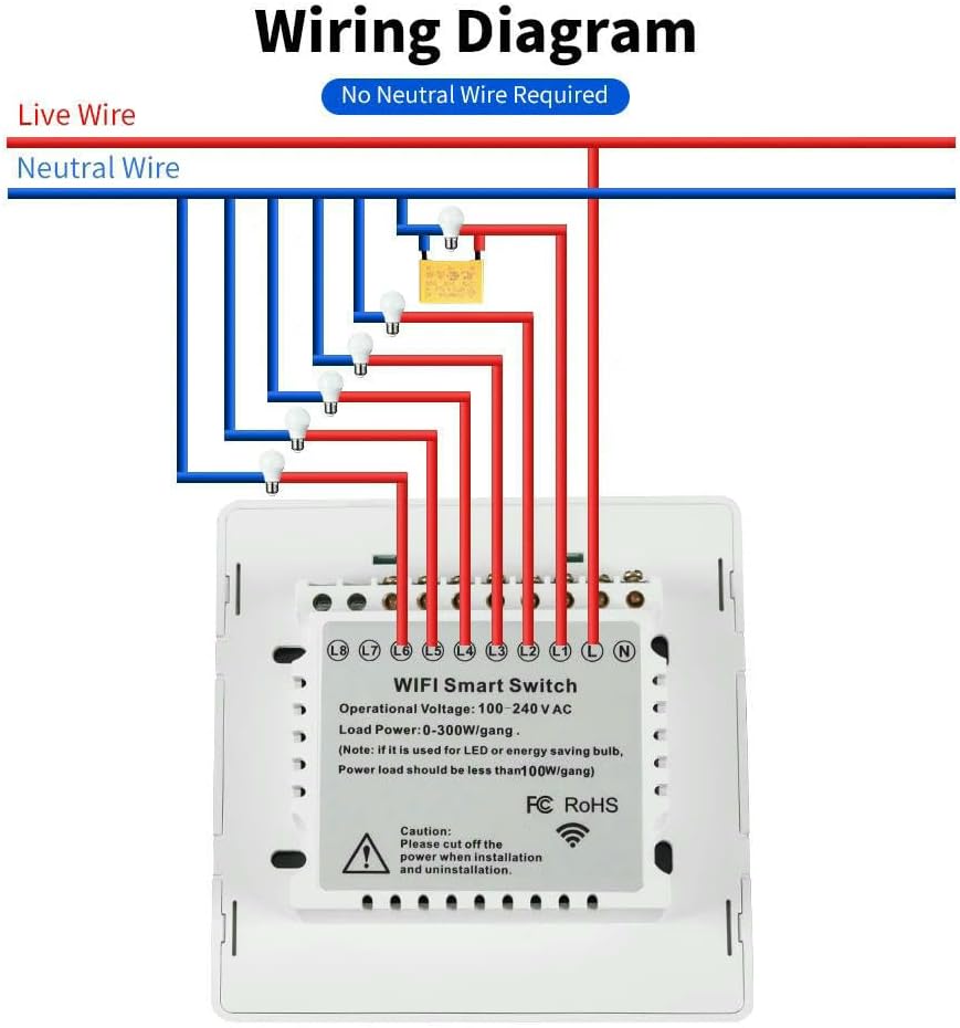 JXQXHCFS Tuya 4x4 Brazil Zigbee Smart Switch Brazil Touch Sensor Smart Home 4/6 Gang Light Switch Compatible Alexa Google Home Alice-202-Zigbee-BALCK-06