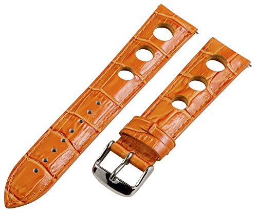 Clockwork Synergy, LLC 22mm Rally 3-hole Croco Orange Leather Interchangeable Replacement Watch Band Strap