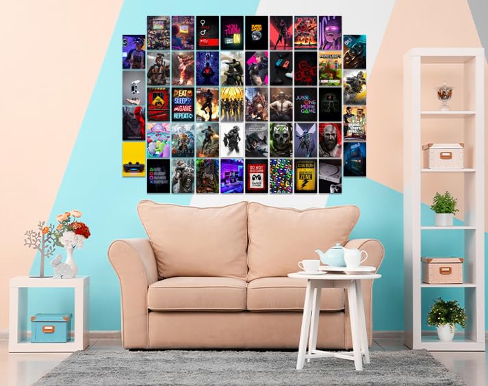 Image of Pack of 54 Gaming Wall Collage Kit Posters - 4 x 6 Inches Wall Decor Poster - Wall Art For Bedroom, Living room, Office - 1 Tissue Tape