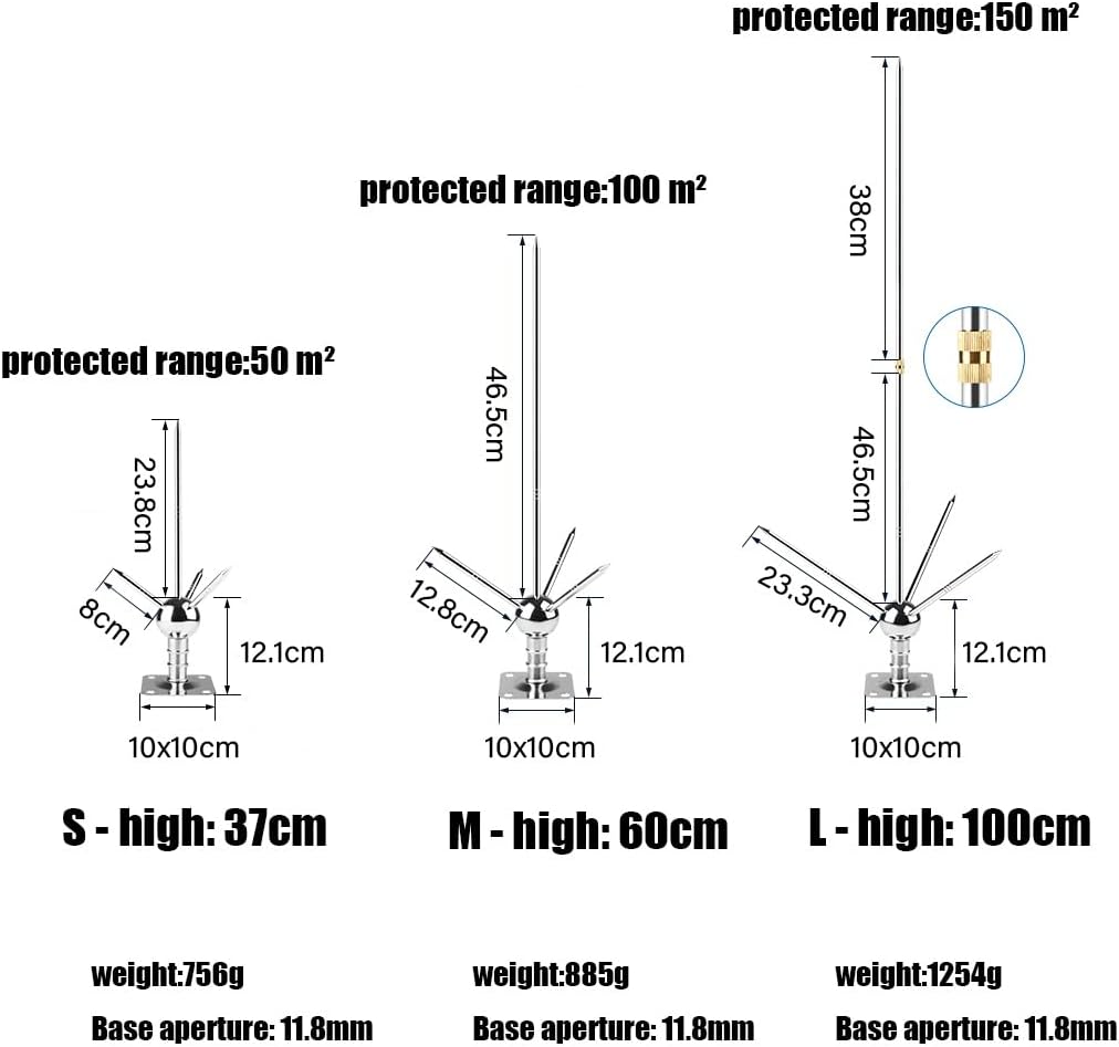 DSLED Lightning Rods for Home, House Roof Kit, Detachable Protection Equipment System Roofs Schools Villas Factories Hospitals Towers Farms (Size : Height 60cm), OneColor