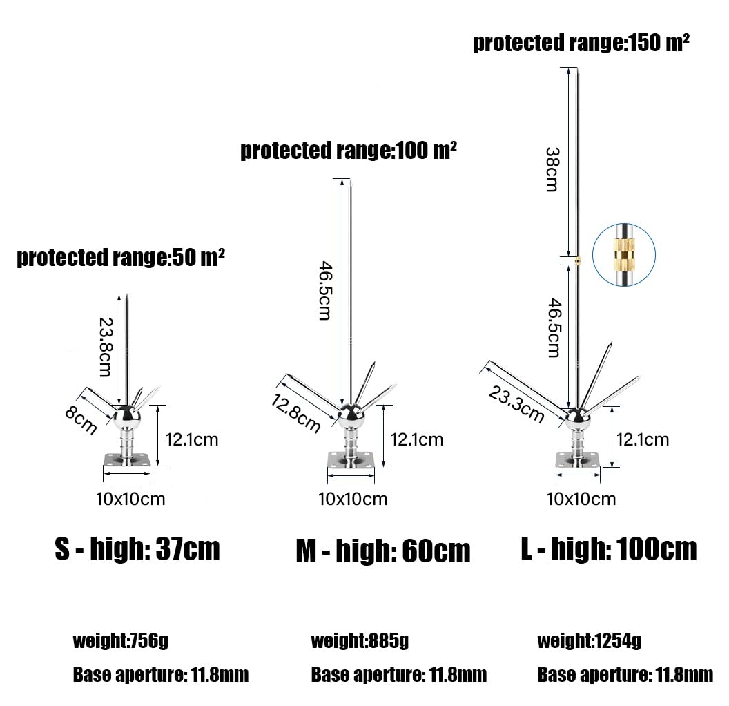 DSLED Lightning Rods for Home, House Roof Kit, Detachable Protection Equipment System Roofs Schools Villas Factories Hospitals Towers Farms (Size : Height 60cm), OneColor