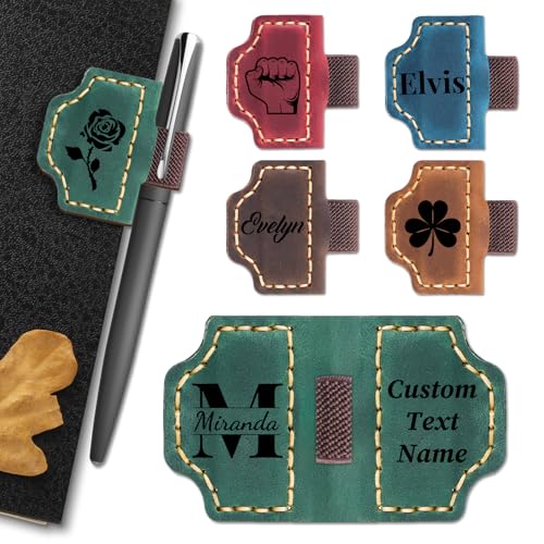 Marque-Page Magnétique en Cuir Personnalisé Gravure Nom Texte Initial avec Porte-Stylo Marque-Page Bygone Mark Cadeau Idéal pour Amateurs de Livres et Lecteurs