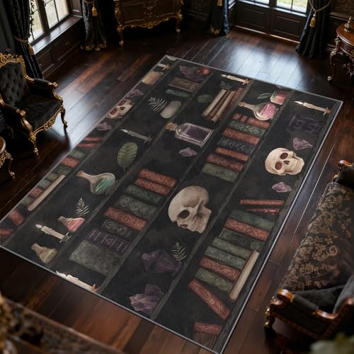 Zoainuos Library Bookshelf Area Rug - 5x6 Rug, Horror Mystical