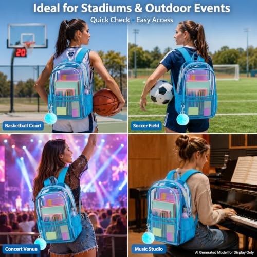 Image of AGSDON Clear Backpack, Heavy Duty Transparent Bookbag, See Through PVC Backpacks for Women Men