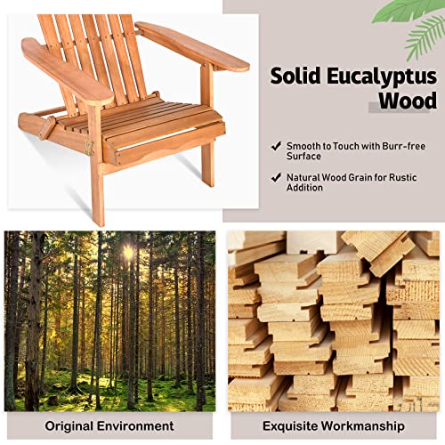 Tangkula Folding Adirondack Chair, Weather Resistant Outdoor Chair, Eucalyptus Wood Adirondack Lounger Chair For Patio Porch Deck Poolside And Backyard (1) Natural #TOP7