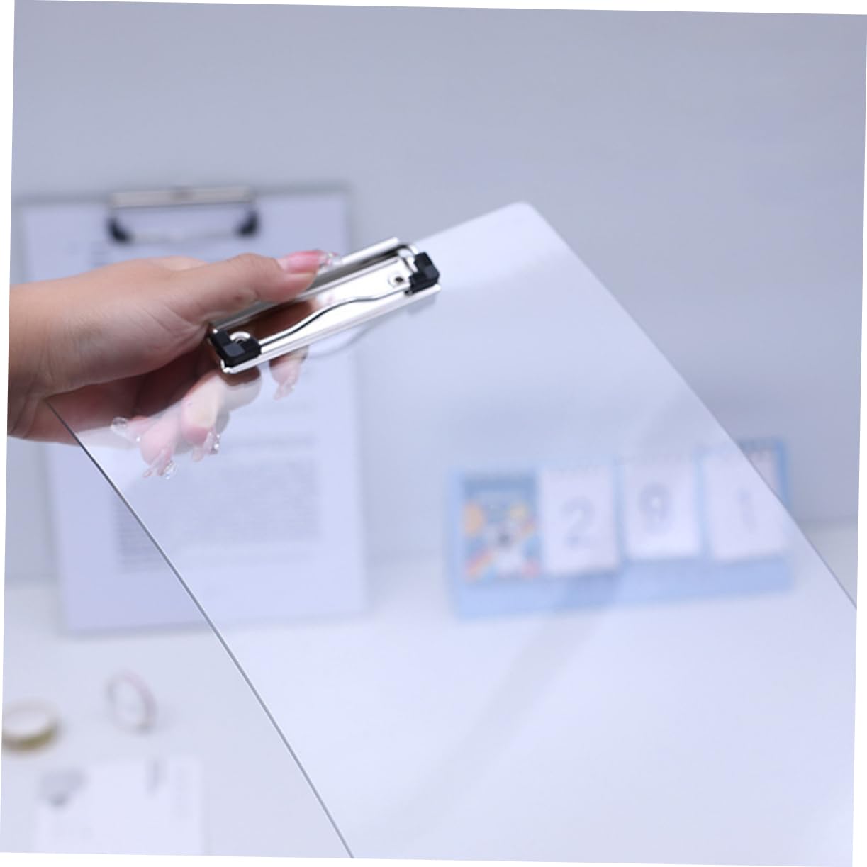 6 Portapapeles Transparentes Pet Clip Metálico, Ligeros