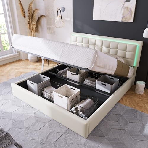 MQGPM Boxspringbett Doppelbett Polsterbett 180x200CM, Stauraumbett mit Lattenrost aus Metallrahmen, Hydraulische Bett mit Großer Stauraum &...