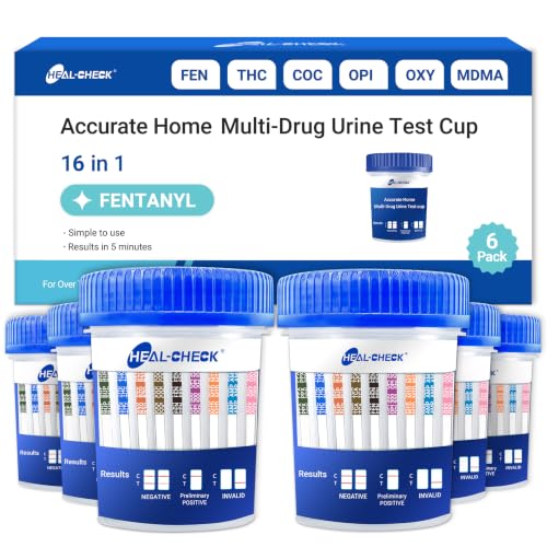 6 Pack 16 Panel Multi Drug Urine Test Kit HEAL-CHECK Urine Drug Test Cup for Home or Workplace Screens for Fen (Fentanyl) THC AMP BUP BAR BZO COC MET MDMA OPI MTD OXY PCP PPX TCA TML