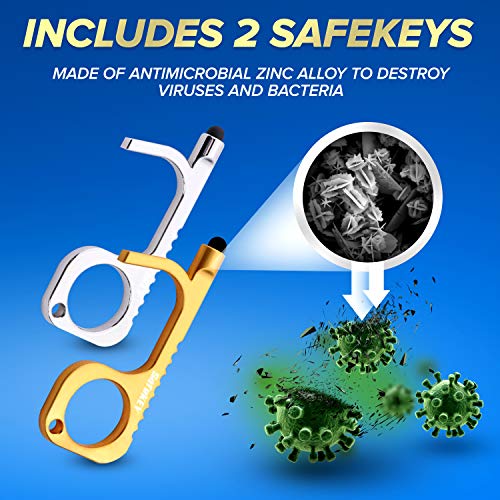 SafeKEY Door Opener Tool - No Touch Keychain Tool with a Built-in Stylus and Bottle Opener - 2 Piece Set (Gold and Silver) - This Touchless Key Tool is the Perfect Solution to Stay Contact-Free - Thumbnail 4
