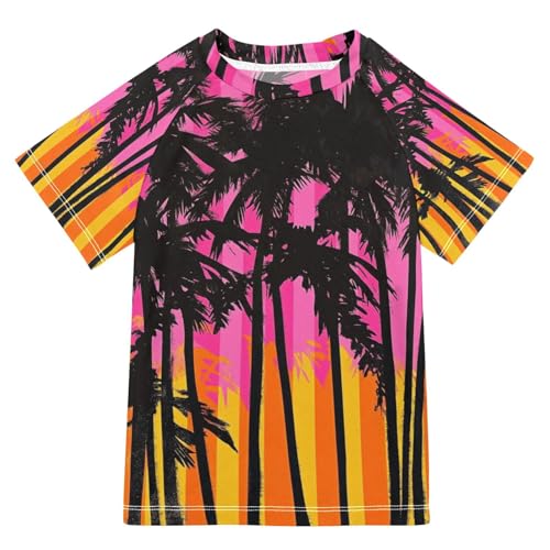 Jucciaco Boys Swimsuit Stripe Summer Palm Plant Sunscreen Kids Sun Rashguard Short Sleeve T-Shirts Swimwear Sets UPF 50+