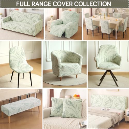 Image of HOKIPO Leaf & Loom Stretch Sofa Cover 1 Seater, Creamish Pale Green