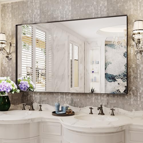 Suidia Bathroom Mirror, 36" x 60" Wall Mirror, Brushed