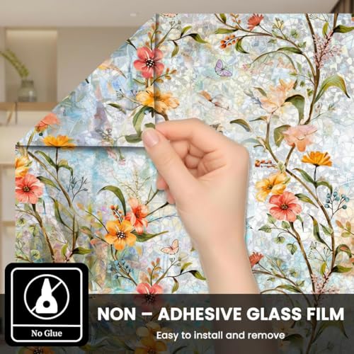 Película de ventana con diseño floral, 17.7 x 39.3 pulgadas miniatura 3