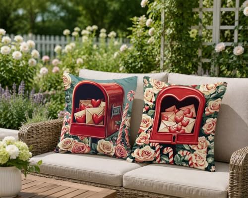 Housse de coussin extérieur imperméable 50x50 en lin Amour lot de 2