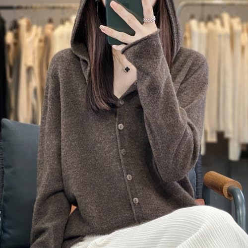 Image of Cashmere Sweaters for Women Button Down V Neck Hooded Cardigan Casual Loose Long Sleeve Soft Knit Pullover Tops